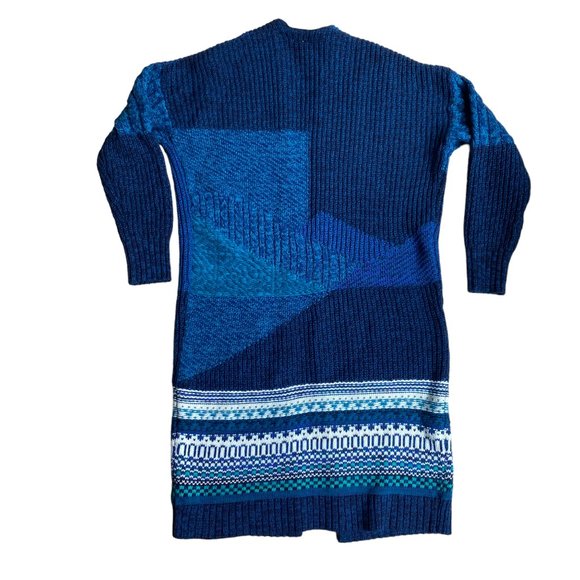 GAP Fair Isle Patchwork Cardigan Colorblock Long Duster Chunky Granny Artsy -M - Picture 2 of 16